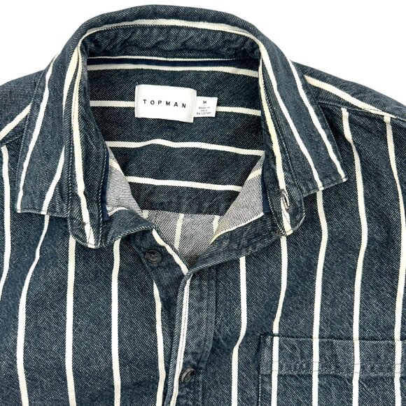 Topman Men's Blue and White Striped Button Down - Picture 3 of 8